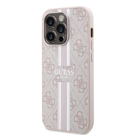 Apple iPhone 14 Pro Max Kılıf Guess Orjinal Lisanslı M-safe Şarj Özellikli 4G Şerit Tasarımlı Printed Kapak