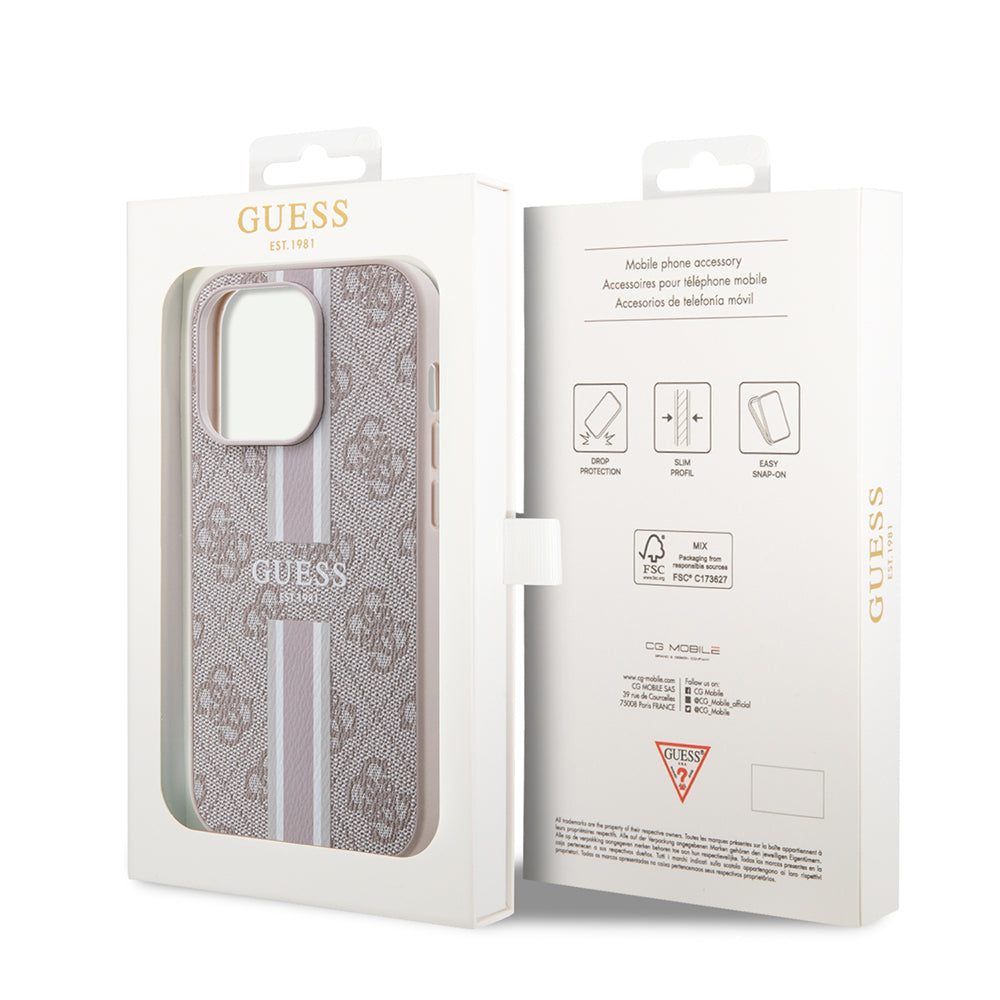 Apple iPhone 14 Pro Max Kılıf Guess Orjinal Lisanslı M-safe Şarj Özellikli 4G Şerit Tasarımlı Printed Kapak