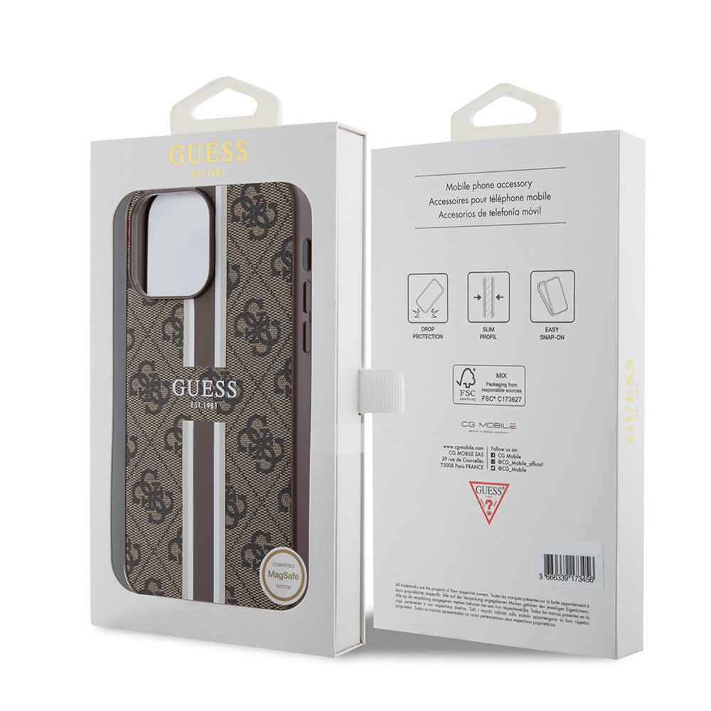Apple iPhone 14 Pro Max Kılıf Guess Orjinal Lisanslı M-safe Şarj Özellikli 4G Şerit Tasarımlı Printed Kapak