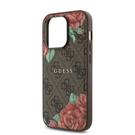 Apple iPhone 14 Pro Max Kılıf Guess Orjinal Lisanslı M-safe Şarj Özellikli Gül Baskılı 4G Desenli Yazı Logolu Kapak