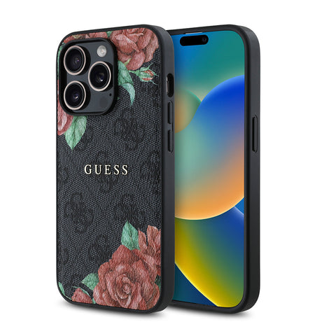Apple iPhone 14 Pro Max Kılıf Guess Orjinal Lisanslı M-safe Şarj Özellikli Gül Baskılı 4G Desenli Yazı Logolu Kapak