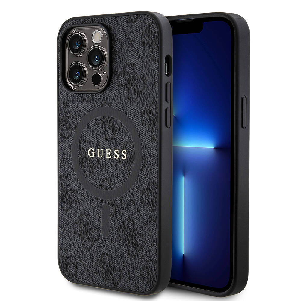 Apple iPhone 14 Pro Max Kılıf Guess Orjinal Lisanslı M-safe Şarj Özellikli PU Halkalı 4G Desenli Yazı Logolu Kapak