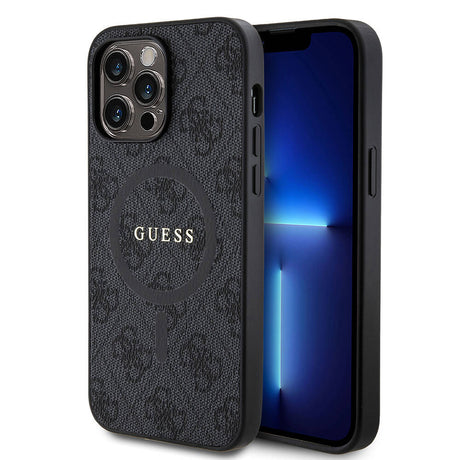 Apple iPhone 14 Pro Max Kılıf Guess Orjinal Lisanslı M-safe Şarj Özellikli PU Halkalı 4G Desenli Yazı Logolu Kapak