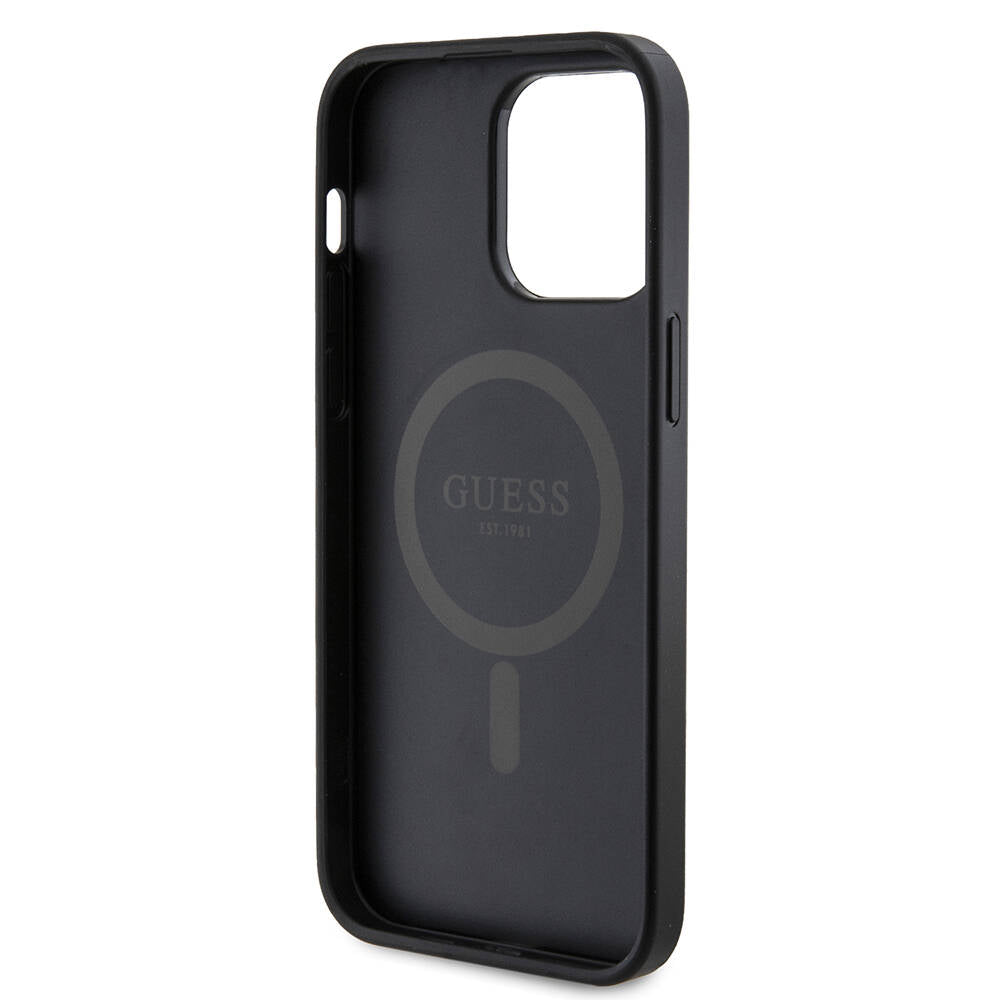 Apple iPhone 14 Pro Max Kılıf Guess Orjinal Lisanslı M-safe Şarj Özellikli PU Halkalı 4G Desenli Yazı Logolu Kapak