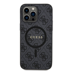 Apple iPhone 14 Pro Max Kılıf Guess Orjinal Lisanslı M-safe Şarj Özellikli PU Halkalı 4G Desenli Yazı Logolu Kapak