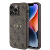 Apple iPhone 14 Pro Max Kılıf Guess Orjinal Lisanslı M-safe Şarj Özellikli PU Halkalı 4G Desenli Yazı Logolu Kapak