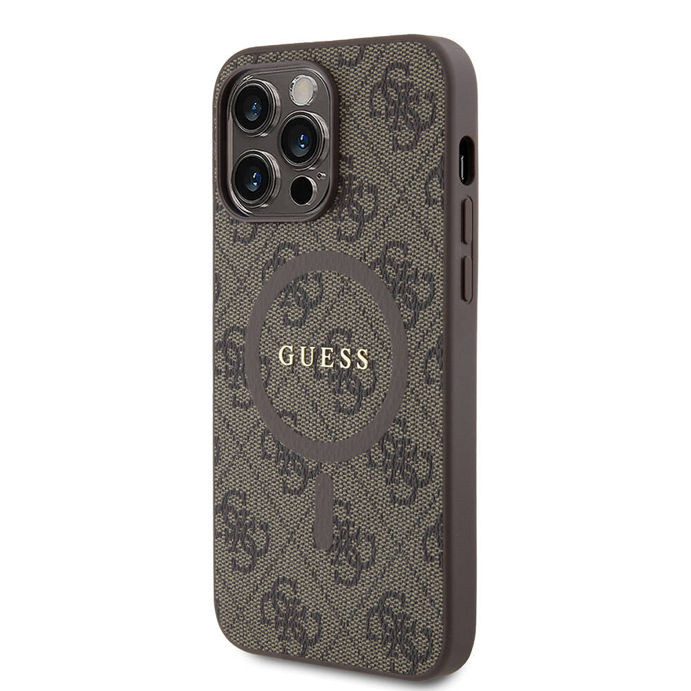 Apple iPhone 14 Pro Max Kılıf Guess Orjinal Lisanslı M-safe Şarj Özellikli PU Halkalı 4G Desenli Yazı Logolu Kapak