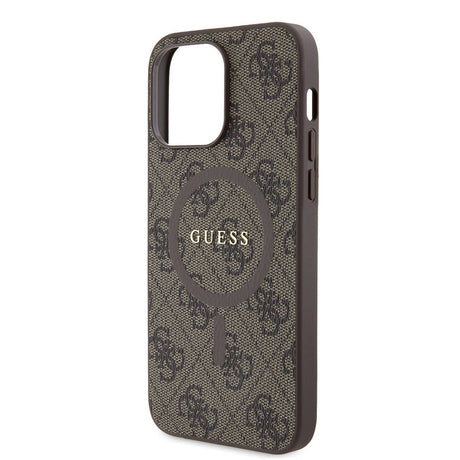 Apple iPhone 14 Pro Max Kılıf Guess Orjinal Lisanslı M-safe Şarj Özellikli PU Halkalı 4G Desenli Yazı Logolu Kapak