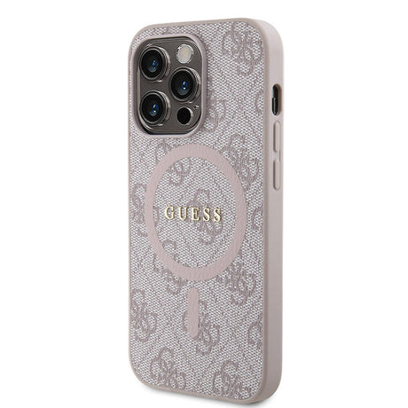 Apple iPhone 14 Pro Max Kılıf Guess Orjinal Lisanslı M-safe Şarj Özellikli PU Halkalı 4G Desenli Yazı Logolu Kapak