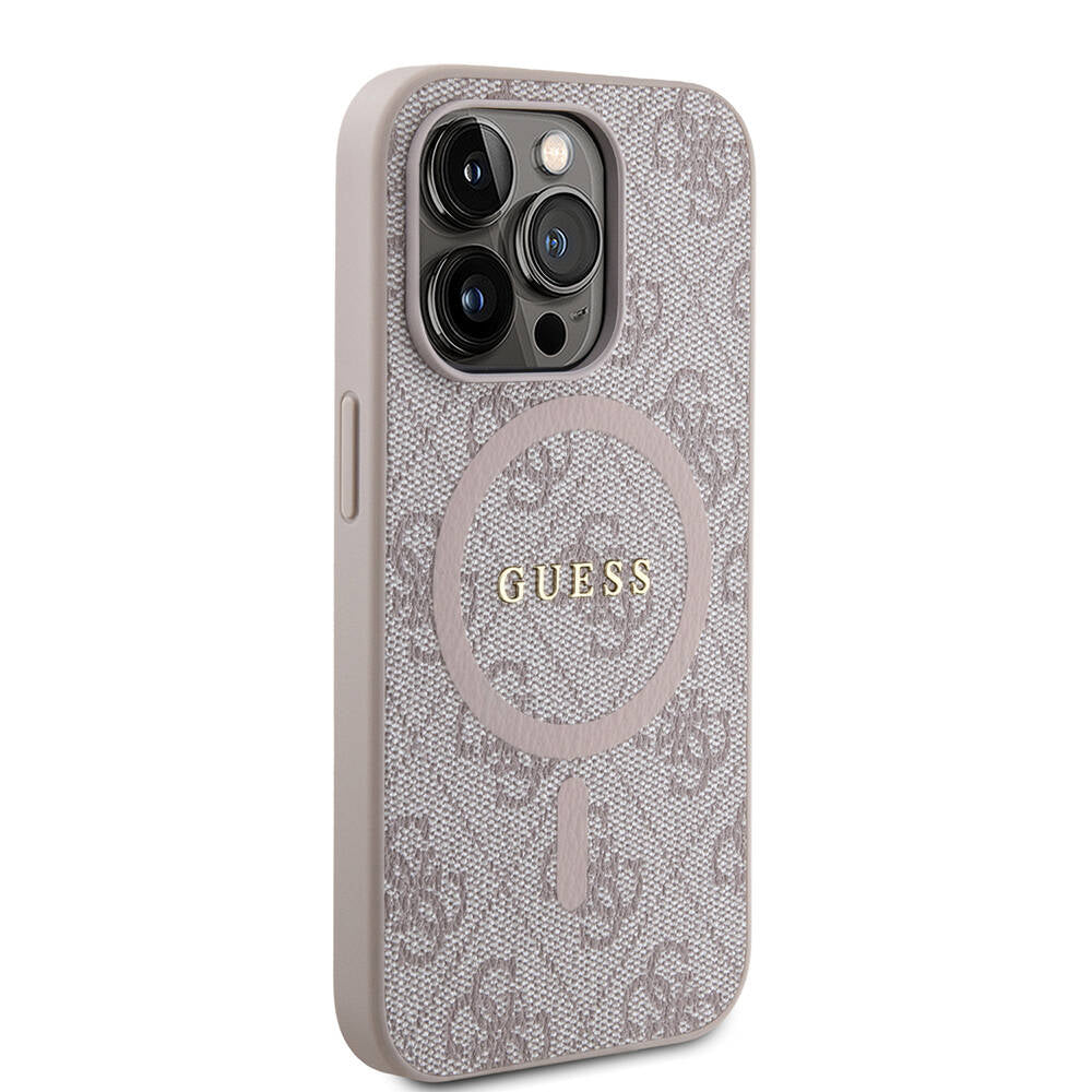 Apple iPhone 14 Pro Max Kılıf Guess Orjinal Lisanslı M-safe Şarj Özellikli PU Halkalı 4G Desenli Yazı Logolu Kapak