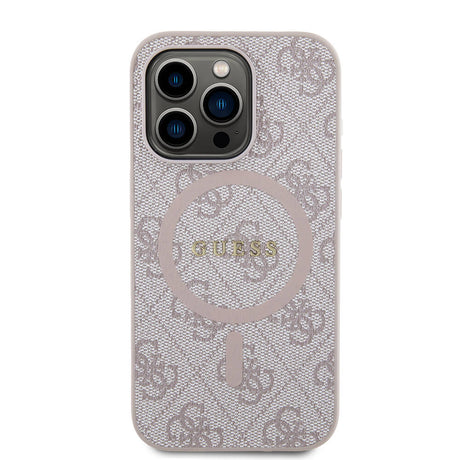 Apple iPhone 14 Pro Max Kılıf Guess Orjinal Lisanslı M-safe Şarj Özellikli PU Halkalı 4G Desenli Yazı Logolu Kapak