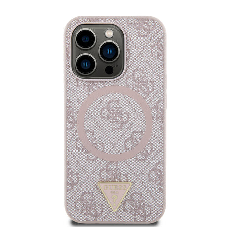 Apple iPhone 14 Pro Max Kılıf Guess Orjinal Lisanslı M-safe Şarj Özellikli PU Üçgen Logo 4G Desenli Kapak