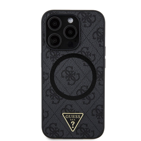 Apple iPhone 14 Pro Max Kılıf Guess Orjinal Lisanslı M-safe Şarj Özellikli PU Üçgen Logo 4G Desenli Kapak