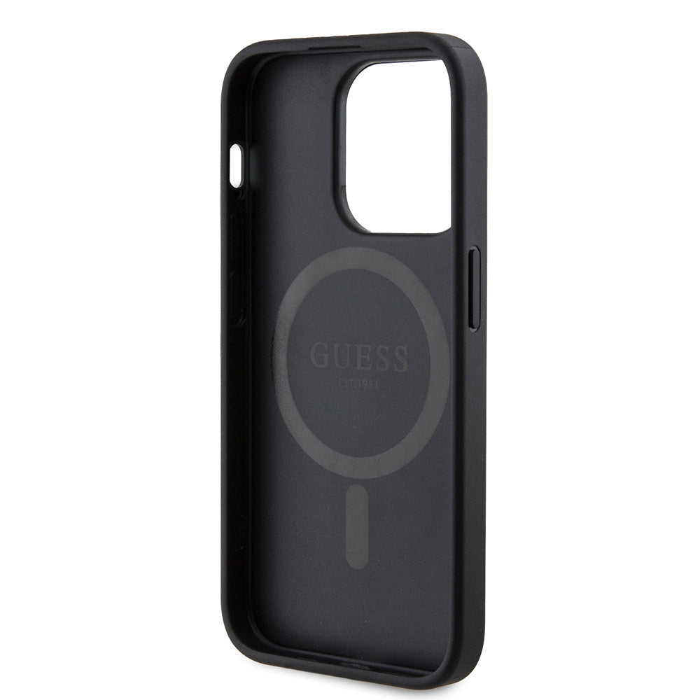 Apple iPhone 14 Pro Max Kılıf Guess Orjinal Lisanslı M-safe Şarj Özellikli PU Üçgen Logo 4G Desenli Kapak