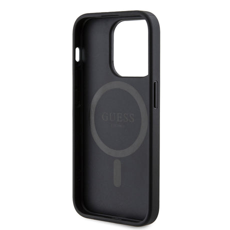 Apple iPhone 14 Pro Max Kılıf Guess Orjinal Lisanslı M-safe Şarj Özellikli PU Üçgen Logo 4G Desenli Kapak