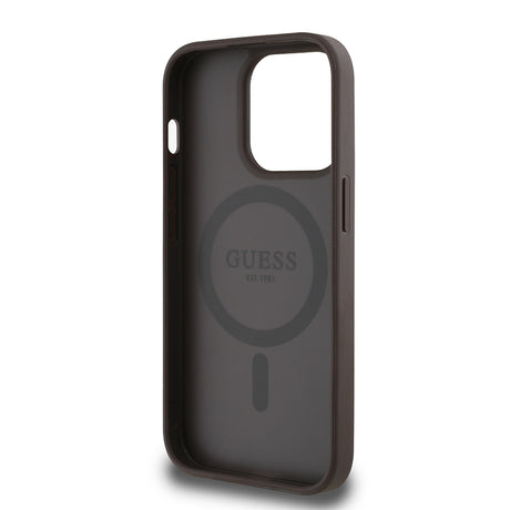 Apple iPhone 14 Pro Max Kılıf Guess Orjinal Lisanslı M-safe Şarj Özellikli Sıcak Baskılı Üçgen Logolu PU Deri Peony Kapak