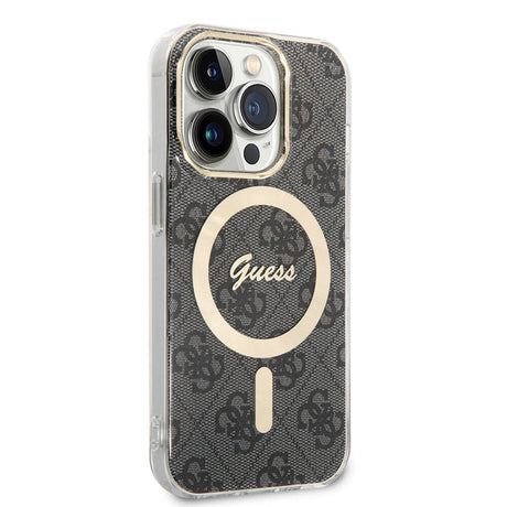 Apple iPhone 14 Pro Max Kılıf Guess Orjinal Lisanslı M-safe Şarj Özellikli Yazı Logolu 4G Desenli Kapak