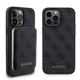 Apple iPhone 14 Pro Max Kılıf Guess Orjinal Lisanslı M-safe Şarj Özellikli Yazı Logolu 4G Desenli Kapak + Powerbank 5000mAh 2in1 Set