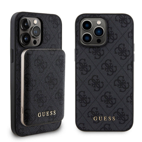 Apple iPhone 14 Pro Max Kılıf Guess Orjinal Lisanslı M-safe Şarj Özellikli Yazı Logolu 4G Desenli Kapak + Powerbank 5000mAh 2in1 Set