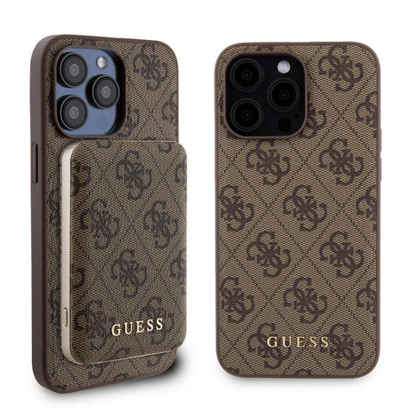 Apple iPhone 14 Pro Max Kılıf Guess Orjinal Lisanslı M-safe Şarj Özellikli Yazı Logolu 4G Desenli Kapak + Powerbank 5000mAh 2in1 Set