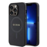 Apple iPhone 14 Pro Max Kılıf Guess Orjinal Lisanslı M-safe Şarj Özellikli Yazı Logolu Saffiano Kapak