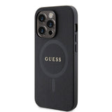 Apple iPhone 14 Pro Max Kılıf Guess Orjinal Lisanslı M-safe Şarj Özellikli Yazı Logolu Saffiano Kapak