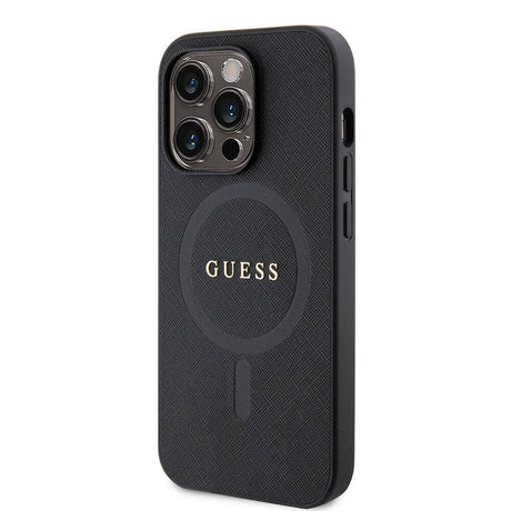Apple iPhone 14 Pro Max Kılıf Guess Orjinal Lisanslı M-safe Şarj Özellikli Yazı Logolu Saffiano Kapak
