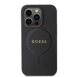 Apple iPhone 14 Pro Max Kılıf Guess Orjinal Lisanslı M-safe Şarj Özellikli Yazı Logolu Saffiano Kapak
