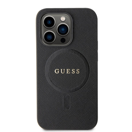 Apple iPhone 14 Pro Max Kılıf Guess Orjinal Lisanslı M-safe Şarj Özellikli Yazı Logolu Saffiano Kapak