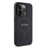 Apple iPhone 14 Pro Max Kılıf Guess Orjinal Lisanslı M-safe Şarj Özellikli Yazı Logolu Saffiano Kapak