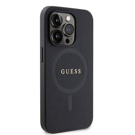 Apple iPhone 14 Pro Max Kılıf Guess Orjinal Lisanslı M-safe Şarj Özellikli Yazı Logolu Saffiano Kapak
