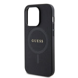 Apple iPhone 14 Pro Max Kılıf Guess Orjinal Lisanslı M-safe Şarj Özellikli Yazı Logolu Saffiano Kapak