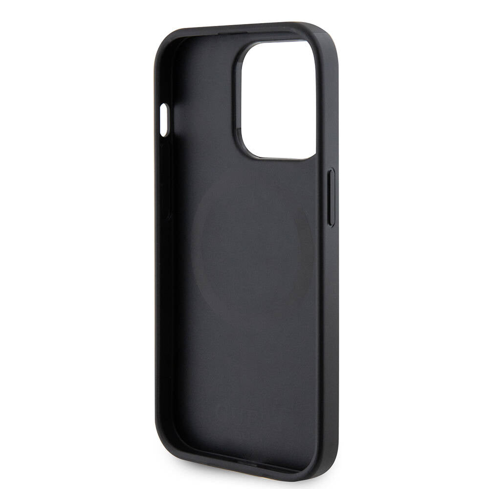Apple iPhone 14 Pro Max Kılıf Guess Orjinal Lisanslı M-safe Şarj Özellikli Yazı Logolu Saffiano Kapak