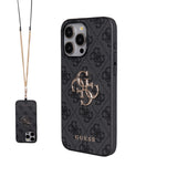 Apple iPhone 14 Pro Max Kılıf Guess Orjinal Lisanslı PU Deri 4G Büyük Metal Logolu Çapraz Vücut Askılı Kapak
