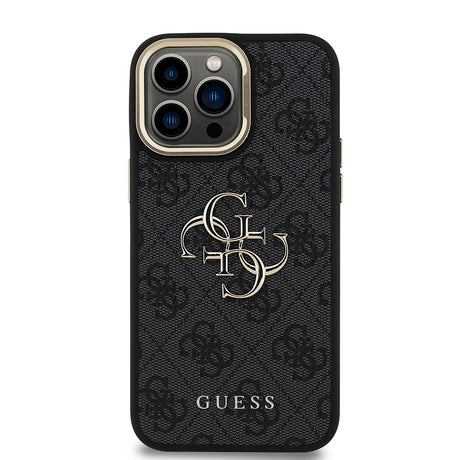 Apple iPhone 14 Pro Max Kılıf Guess Orjinal Lisanslı PU Deri 4G Desenli Metal Büyük 4G ve Yazı Logolu Kamera Standlı Kapak