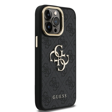 Apple iPhone 14 Pro Max Kılıf Guess Orjinal Lisanslı PU Deri 4G Desenli Metal Büyük 4G ve Yazı Logolu Kamera Standlı Kapak