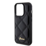 Apple iPhone 14 Pro Max Kılıf Guess Orjinal Lisanslı PU Deri Metal Yazı Logolu Kapitone Kapak