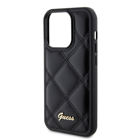 Apple iPhone 14 Pro Max Kılıf Guess Orjinal Lisanslı PU Deri Metal Yazı Logolu Kapitone Kapak