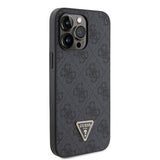 Apple iPhone 14 Pro Max Kılıf Guess Orjinal Lisanslı PU Deri Taşlı Metal Üçgen Logolu Çapraz Vücut Askılı 4G Desenli Kapak