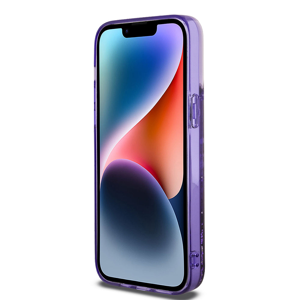 Apple iPhone 14 Pro Max Kılıf Guess Orjinal Lisanslı Transparan Sıvılı Simli Altın Çizgili Kapak