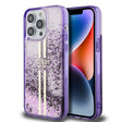 Apple iPhone 14 Pro Max Kılıf Guess Orjinal Lisanslı Transparan Sıvılı Simli Altın Çizgili Kapak
