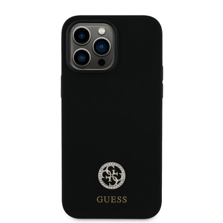 Apple iPhone 14 Pro Max Kılıf Guess Orjinal Lisanslı Yazı ve Taşlı 4G Logolu Silikon Kapak
