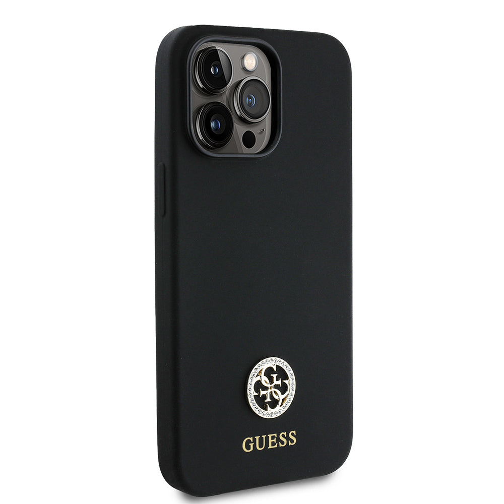 Apple iPhone 14 Pro Max Kılıf Guess Orjinal Lisanslı Yazı ve Taşlı 4G Logolu Silikon Kapak