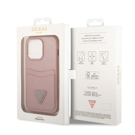 Apple iPhone 14 Pro Max Kılıf GUESS PU Safran Deri Kartlıklı Dizayn Kapak