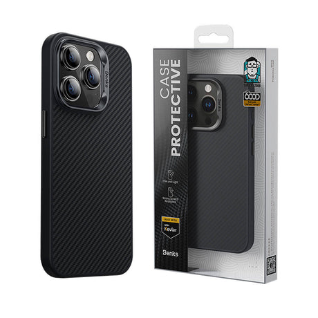 Apple iPhone 14 Pro Max Kılıf Karbon Fiber M-safe Şarj Özellikli Benks Hybrid ArmorPro 600D Kevlar Kapak