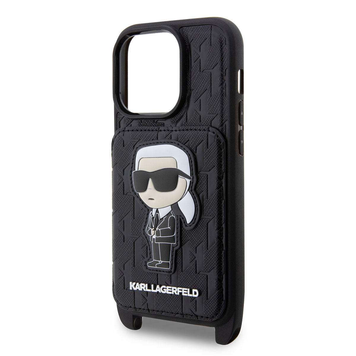 Apple iPhone 14 Pro Max Kılıf Karl Lagerfeld Boyun Askılı Kartlıklı Karl Dizayn Kapak
