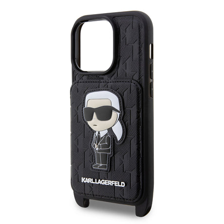 Apple iPhone 14 Pro Max Kılıf Karl Lagerfeld Boyun Askılı Kartlıklı Karl Dizayn Kapak