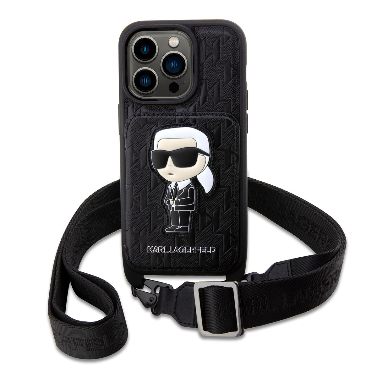 Apple iPhone 14 Pro Max Kılıf Karl Lagerfeld Boyun Askılı Kartlıklı Karl Dizayn Kapak