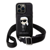Apple iPhone 14 Pro Max Kılıf Karl Lagerfeld Boyun Askılı Kartlıklı Karl Dizayn Kapak