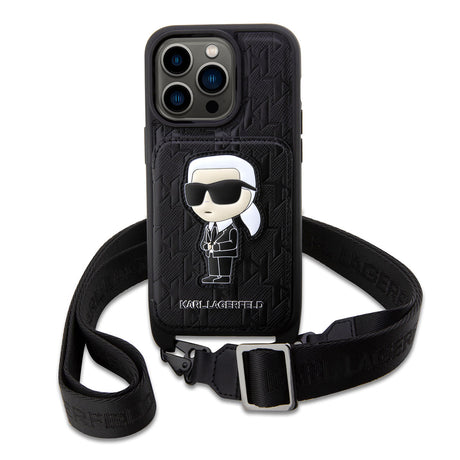 Apple iPhone 14 Pro Max Kılıf Karl Lagerfeld Boyun Askılı Kartlıklı Karl Dizayn Kapak